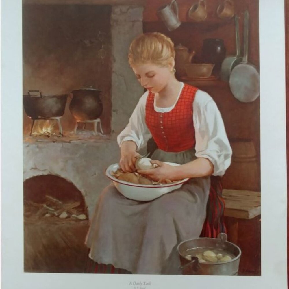 A Daily Task Art Print by F. Kassel Print Cottage Core